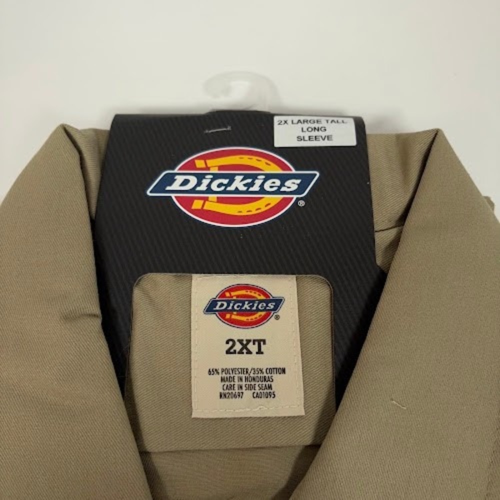 NWT Dickies Long Sleeve Twill Work Shirt Mens 2XL‎ Tall Khaki Original Easy Care - Picture 4 of 7